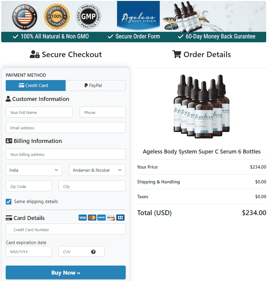 Ageless Body System - Order Page